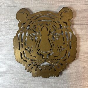 VTG Brass Tiger Head Trivet Cut Out Design Metal Rustic Boho Decor